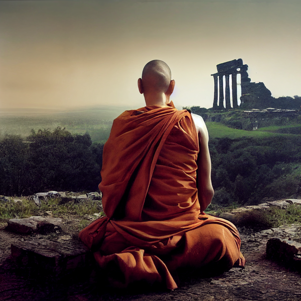 Image of Monk With Ancient Ruins