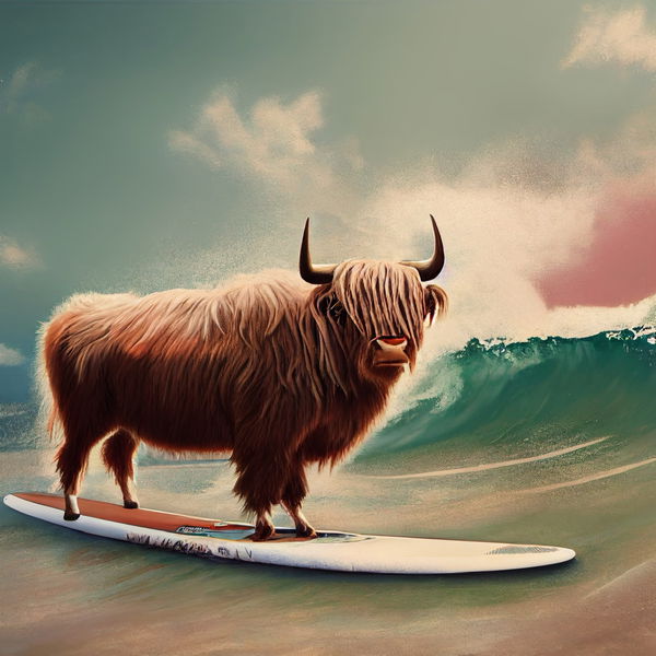 Image of Highland Cow Surfing