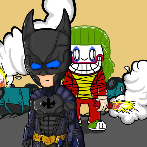 An image of batleo vs evil clown