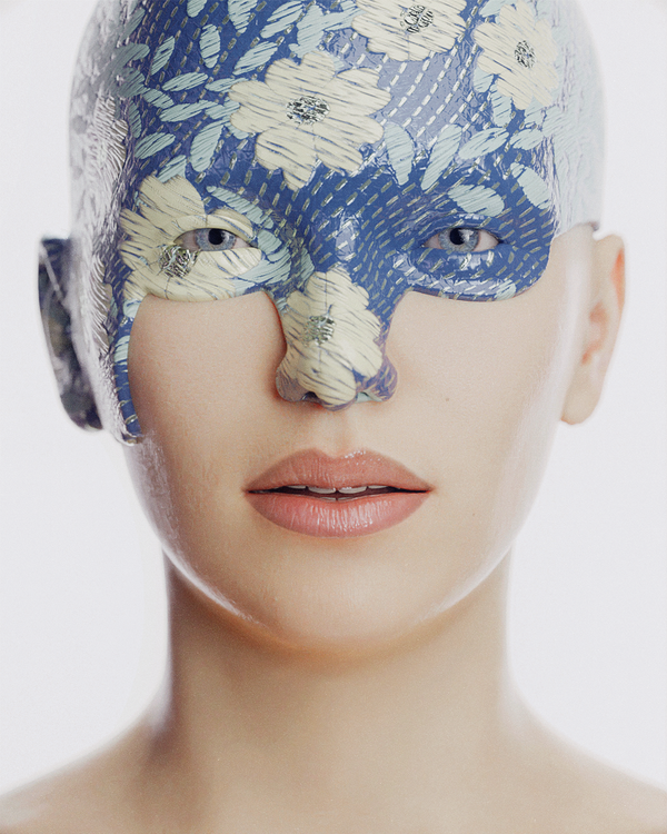 Image of Embroidered Keshita Blue Mask